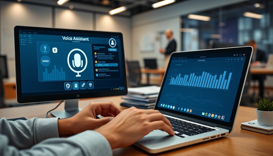 Microsoft AI interface on computer and laptop in an office setting.