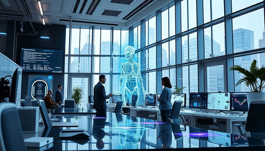 Futuristic AI integration in a modern office environment showcasing Microsoft AI models for small businesses.