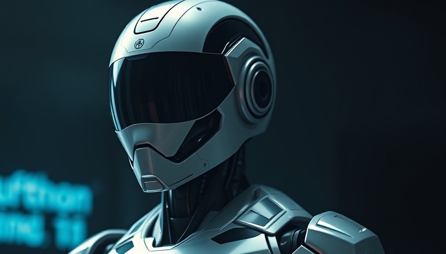 Futuristic humanoid robot reflecting light in dark setting, Claude AI.