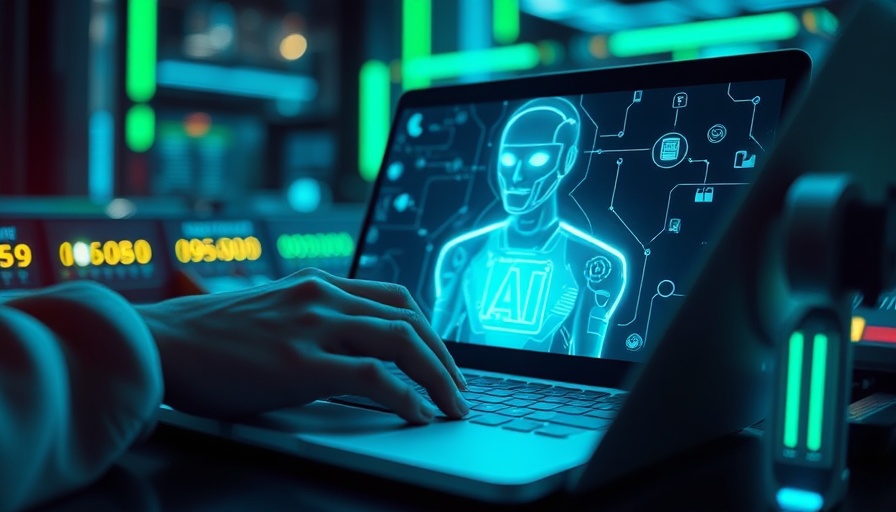 Futuristic AI agent interface on screen with tech icons