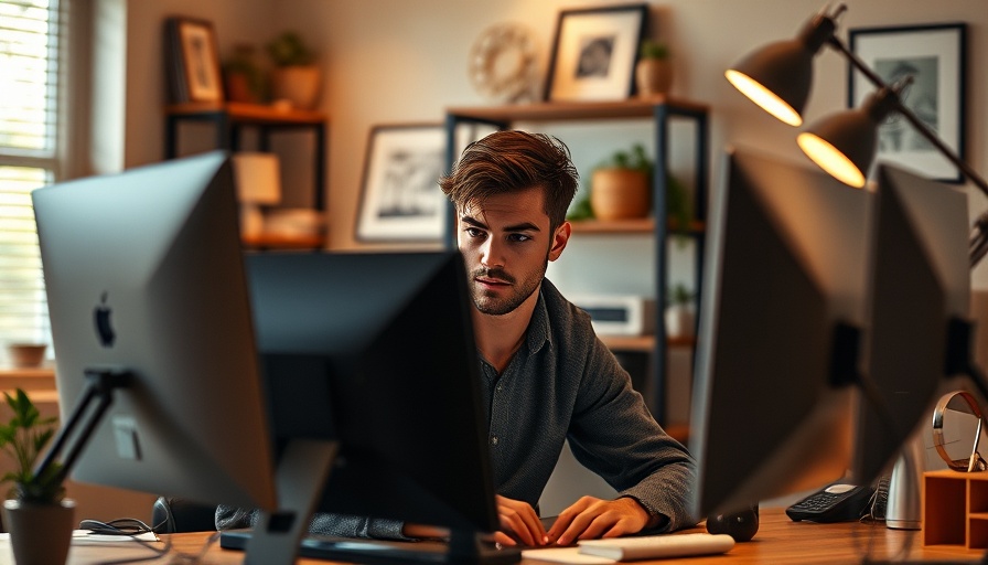 Agentic AI - Young professional working at modern desk with warm lighting.