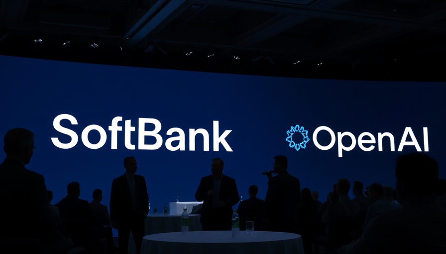 AI agents discussion at tech event with SoftBank and OpenAI logos.