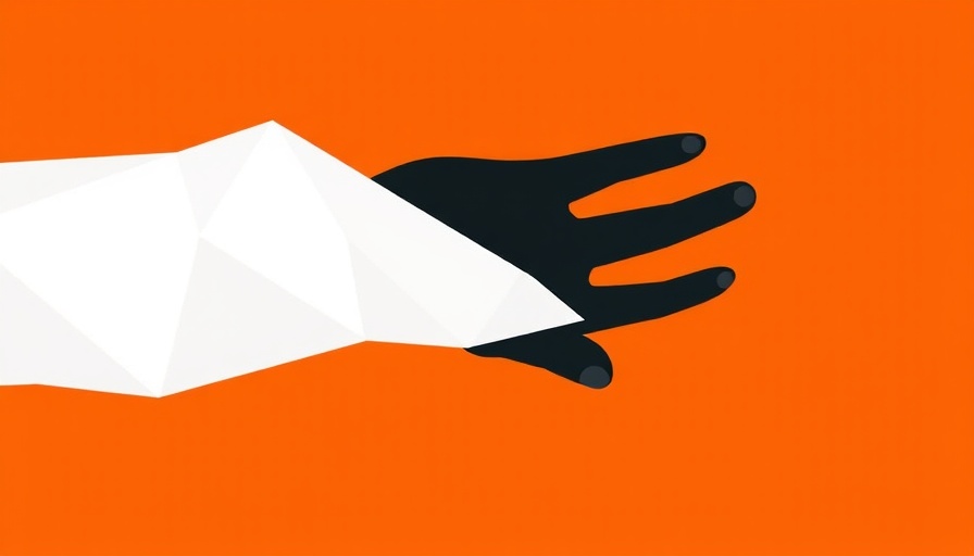 Abstract geometric shapes and hand on orange background, Claude AI