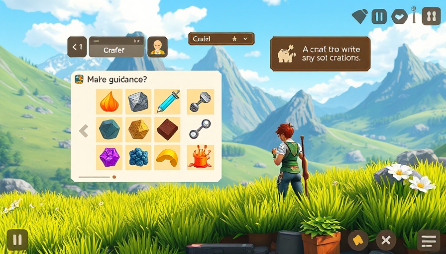 AI in Gaming interface with crafting guide in pixelated world.