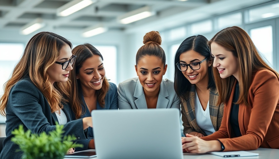 Diverse women discussing and working on a laptop in an office, showing AI impact on women's careers.