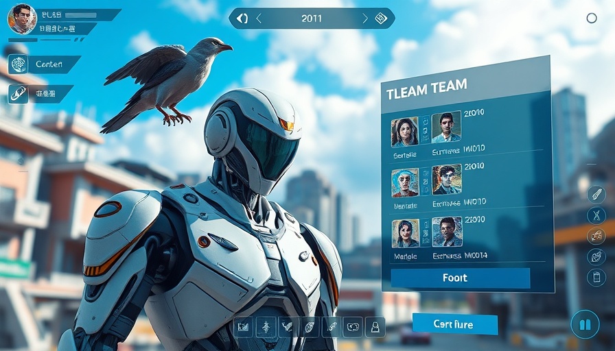 Gaming interface featuring futuristic robot character choosing team.