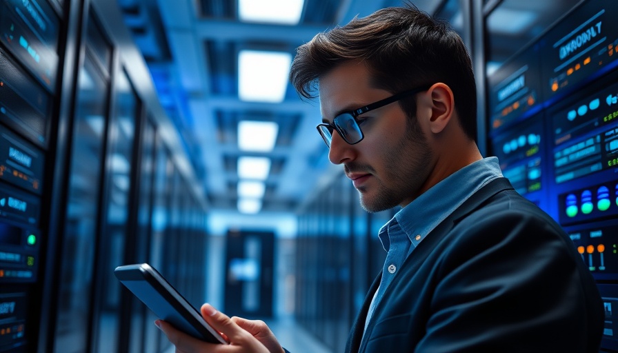 Agentic AI professional in a server room using a tablet.