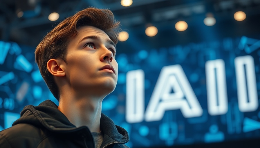 Thoughtful man contemplating AI and future possibilities on stage.