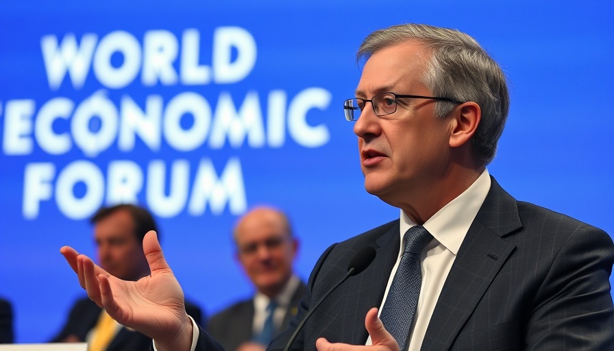 Middle-aged man speaking at World Economic Forum, AI Agents discussion.