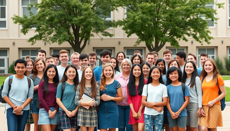 Class photo of students and teachers, outdoor setting.
