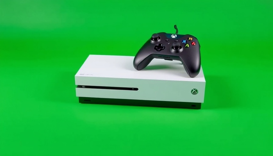Sleek Xbox Series S console and controller against green background.