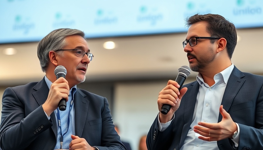 Two executives discussing OpenAI for-profit transition at a professional forum.