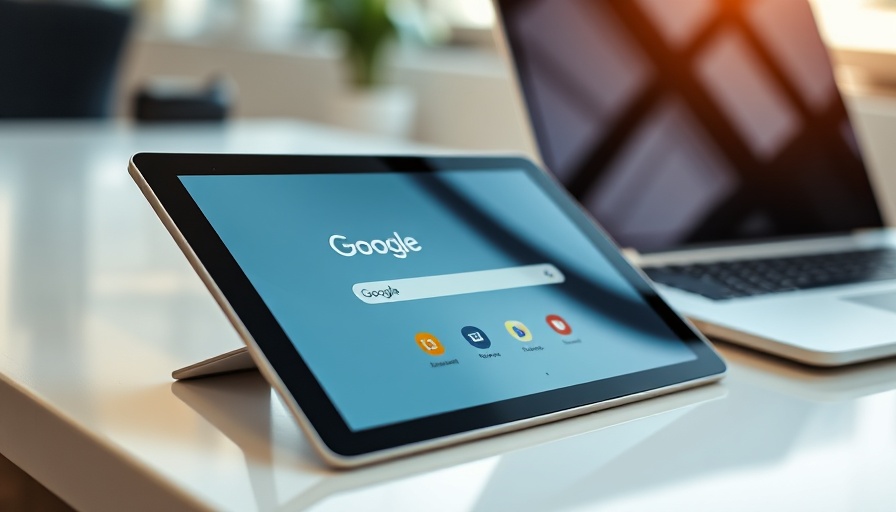 Tablet showing Google search page, Google Gemini app AI-powered features.