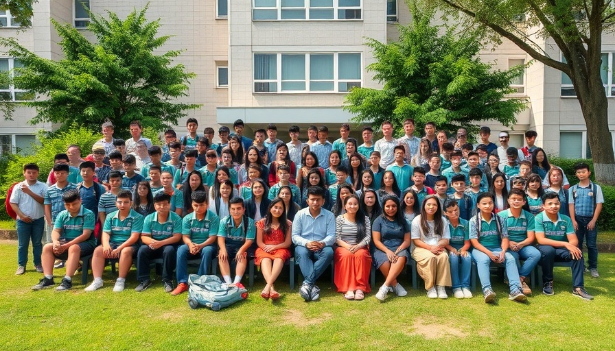 Group of students posing outdoors for a class photo.