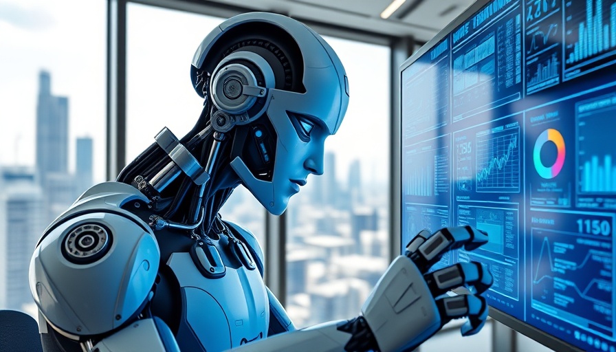 Futuristic humanoid robot analyzing data in modern office, agentic ai