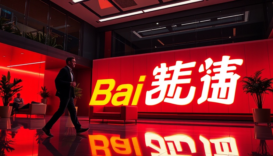 Baidu office lobby with illuminated logo and people.