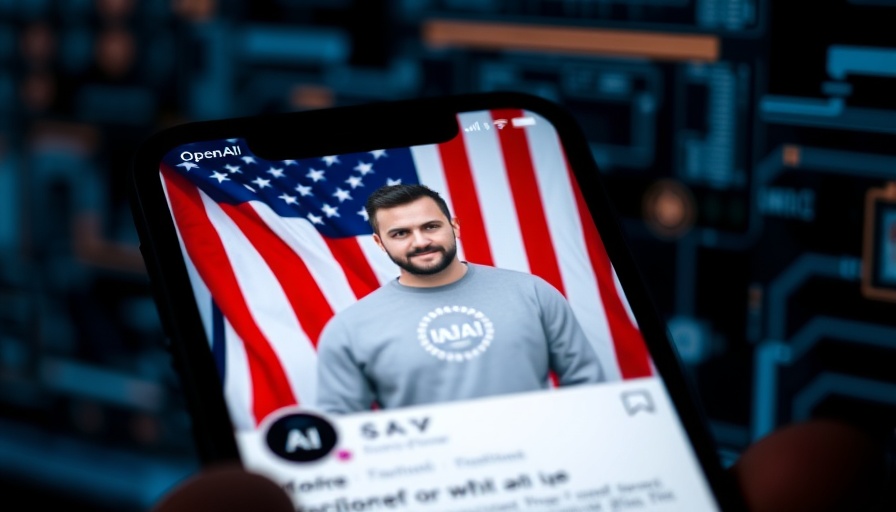 OpenAI logo and social media profile with man in front of American flag.