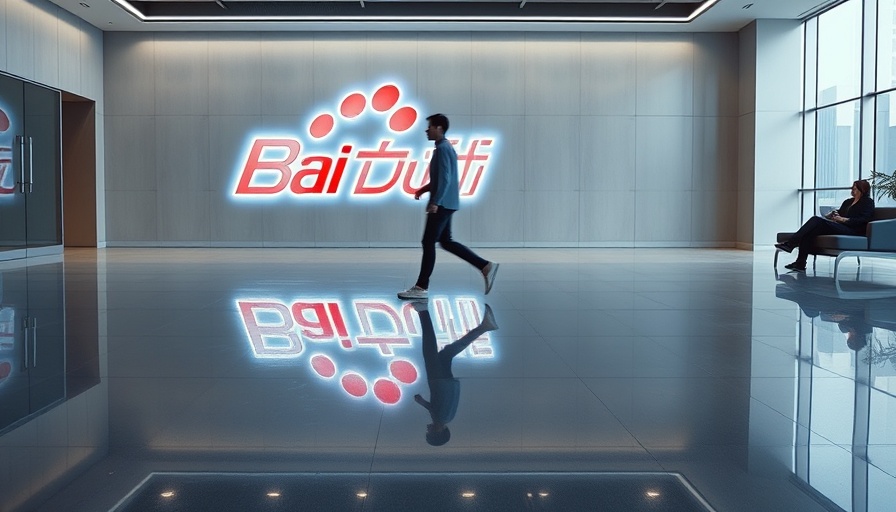 Baidu office lobby with illuminated logo and people.