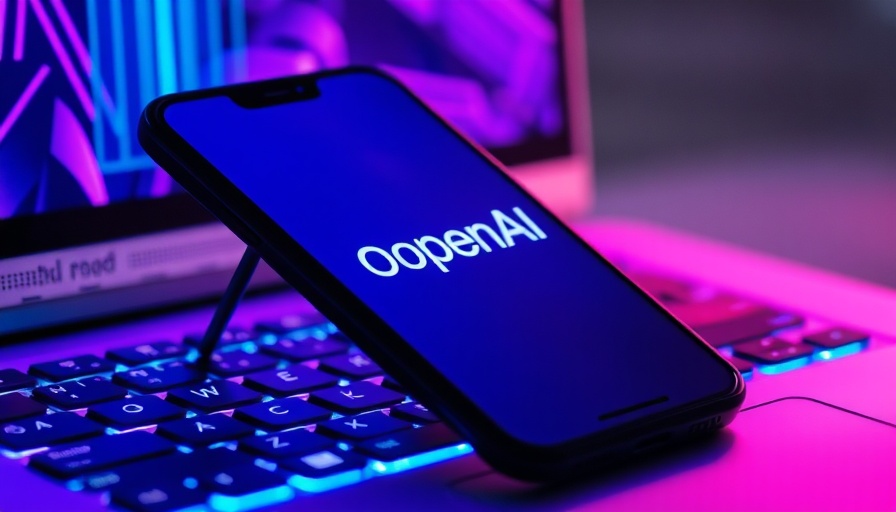 Smartphone with OpenAI logo on laptop, vibrant colors