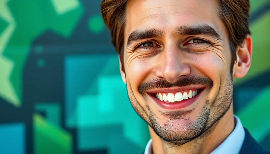 Agentic AI expert smiling, vibrant background portrait.