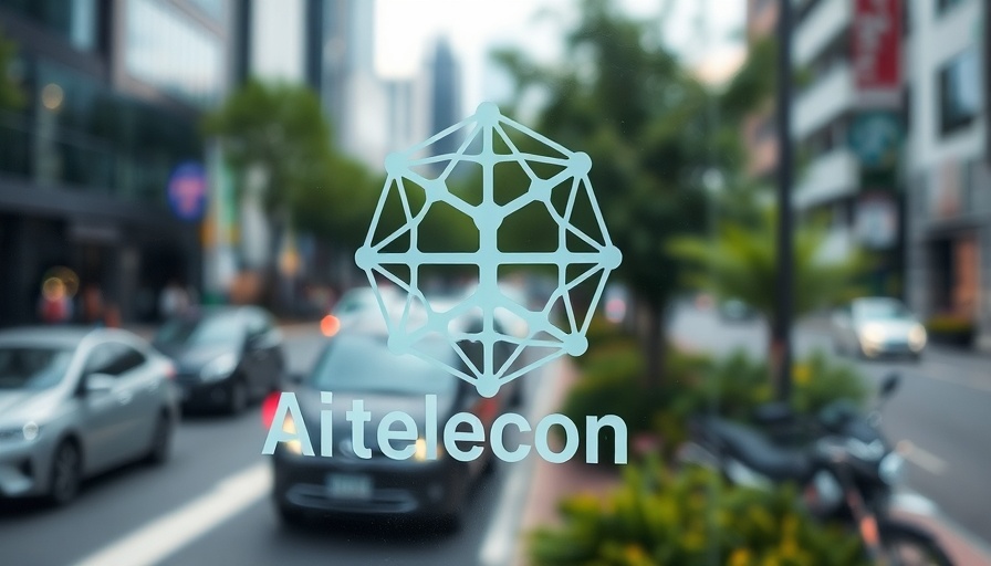 Telecom logo with urban background, symbolizing AI agents in telecom.