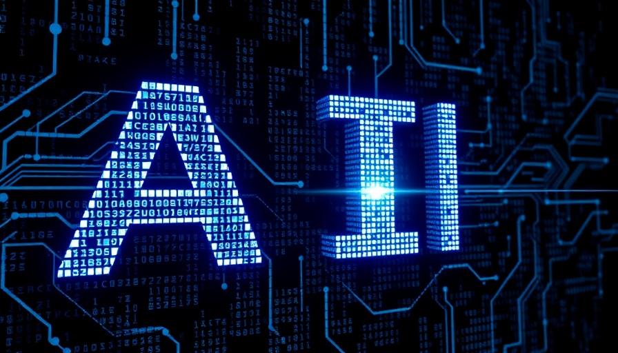 Gleaming AI text with digital code in blue and black.