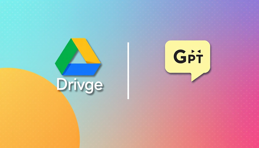 Colorful logos of Google Drive and ChatGPT on vibrant background.