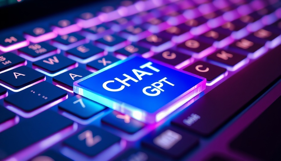 Futuristic keyboard with glowing ChatGPT key, digital design.