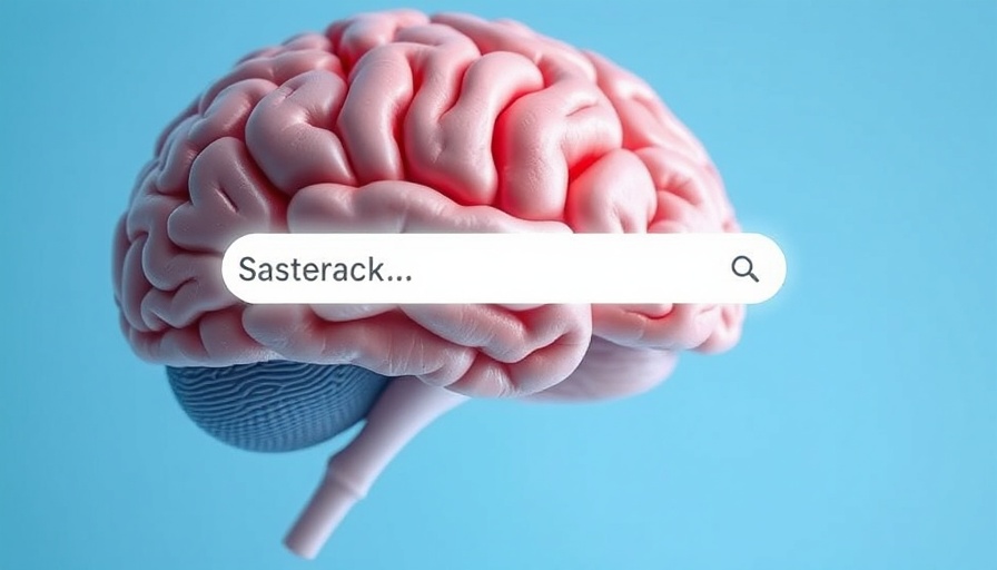 AI search concept with brain and search bar on blue background.