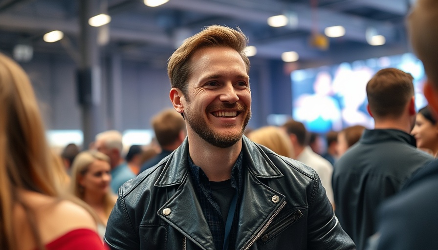 Nvidia GTC event, smiling man in leather jacket engaging crowd.