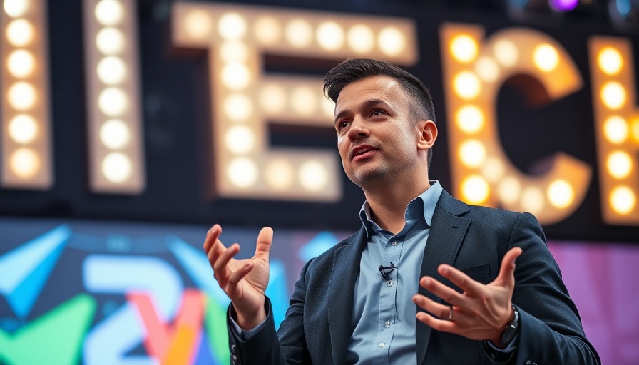 Speaker at tech conference discussing deep reasoning AI.