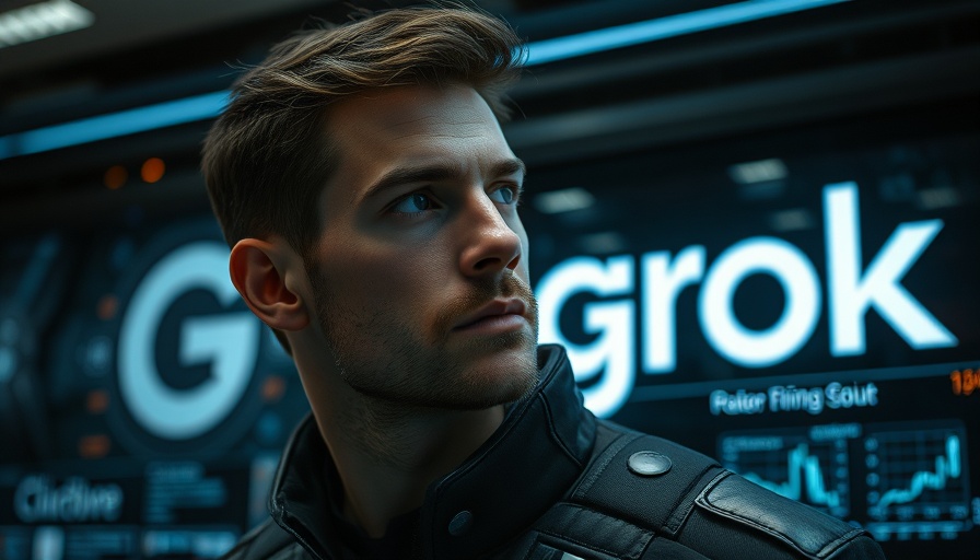 Grok 3 digital interface with contemplative male in futuristic setting.