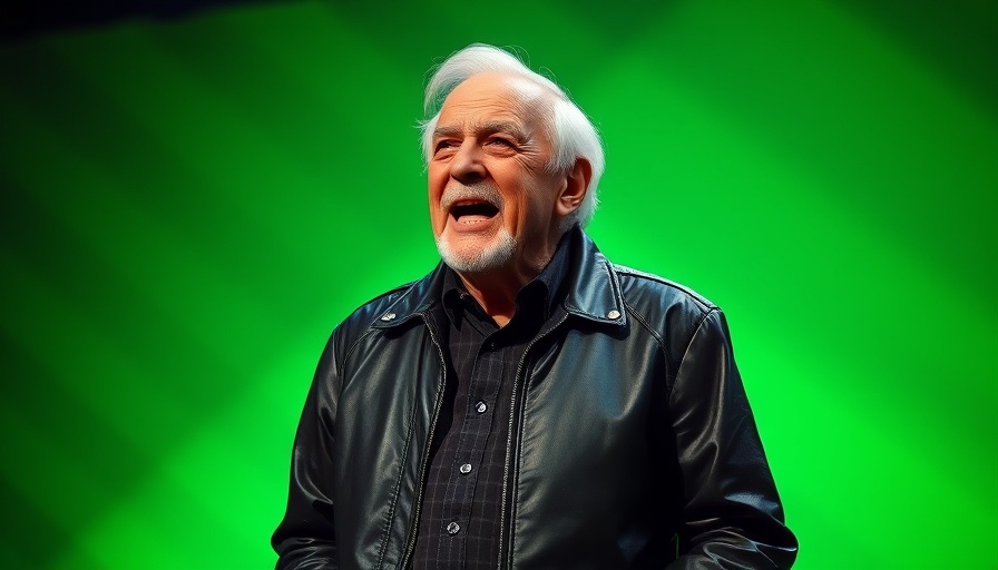 Man in black leather jacket speaking on stage about agentic AI.