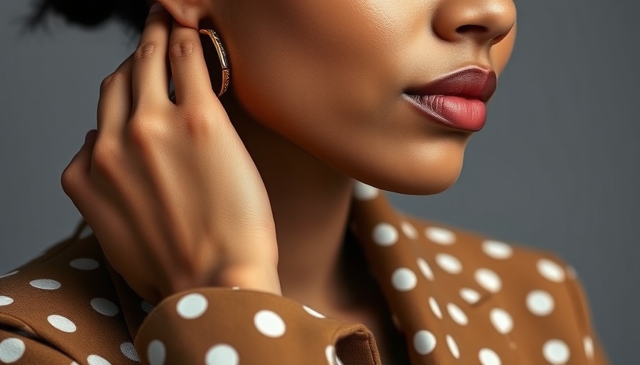 Close-up of person in a dotted jacket, hand gesture.