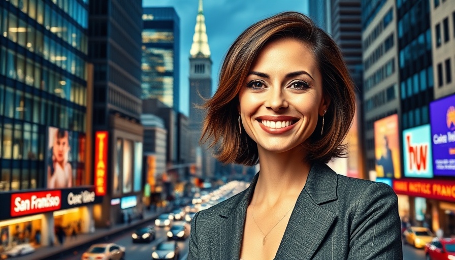 AI demand in San Francisco: Businesswoman in cityscape.
