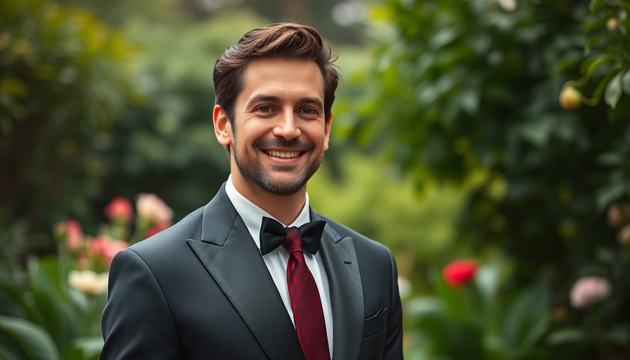 Elegant man smiling warmly in a garden setting, Perplexity AI vs Google backdrop.