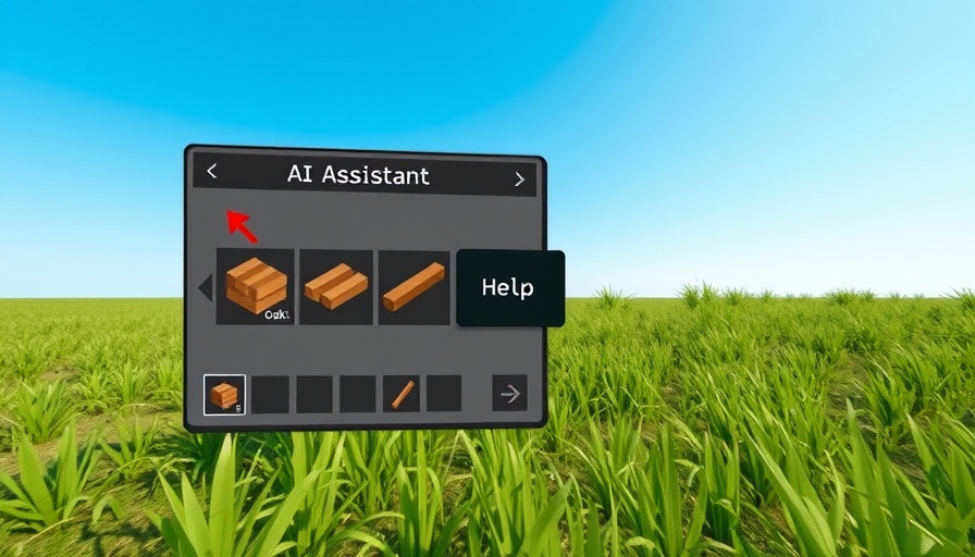 Minecraft-like game interface with AI assistant instructions, Microsoft AI Copilot concept.