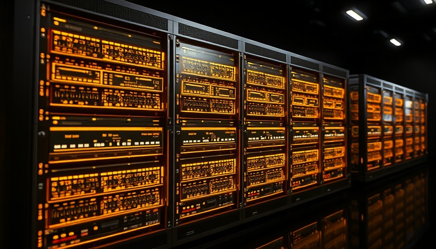Golden server rack with Nvidia AI superchips, dark background.