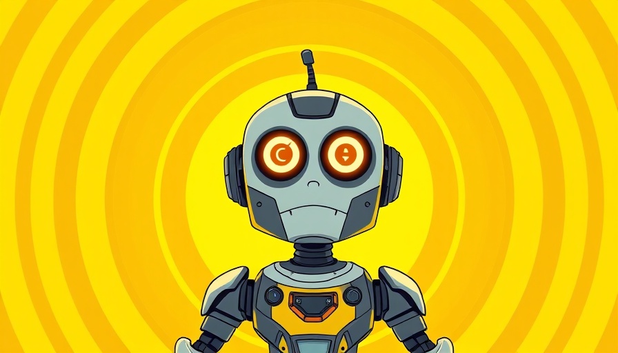 Cartoon robot portraying AI copyright issues with bold design.