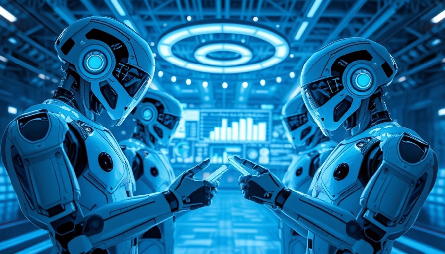 AI Agent Studio with futuristic robots and holographic displays.