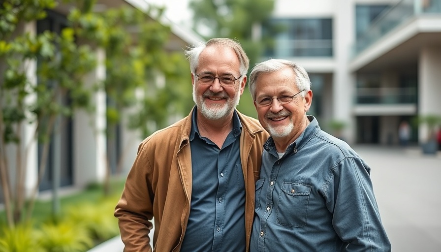 Two men outdoors discussing AI agents in marketing.