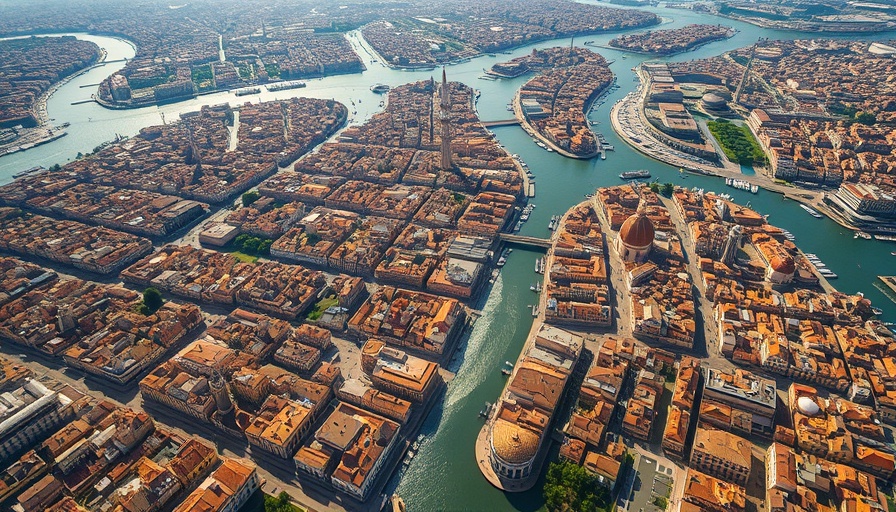 AI satellite imagery insights of coastal city with canals.
