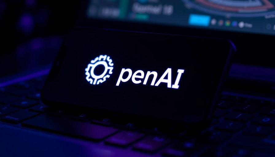OpenAI logo on smartphone over keyboard, dark tech vibe
