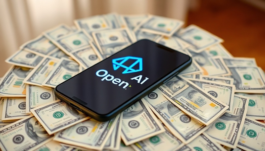 OpenAI logo on phone with dollar bills, symbolizing growth and tech.