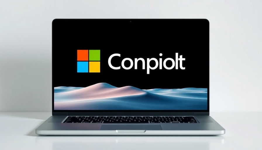 Laptop displaying Microsoft Copilot screen with colorful logo.