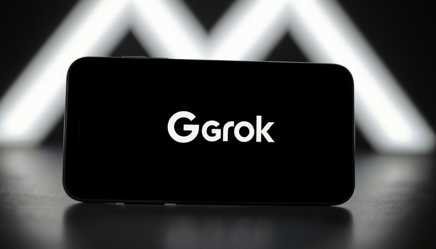 Elon Musk Grok logo displayed on smartphone in front of X symbol.