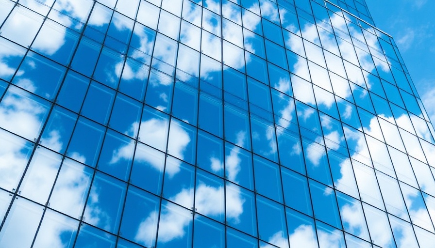 Agentic AI company office building reflecting sky.