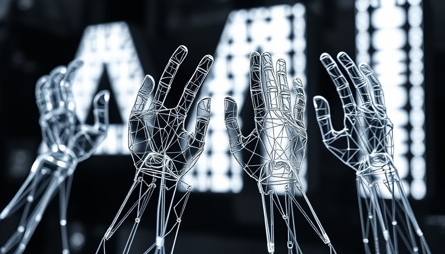 Abstract wireframe hands with AI letters, symbolizing AI search engines impact.