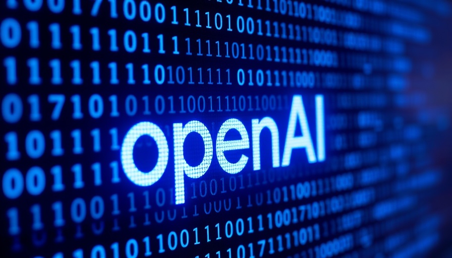 OpenAI logo with binary code background, representing technology and data.