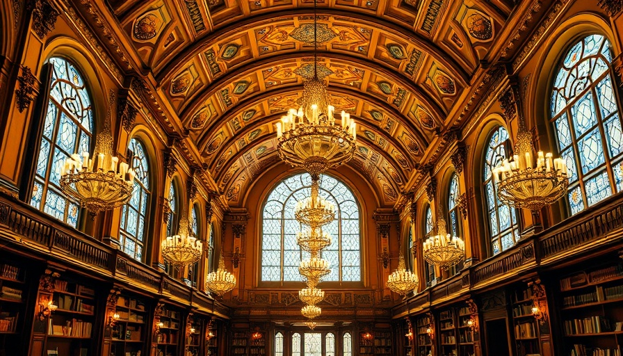 Grand library interior with chandeliers and wooden panels focusing on AI for law students job search.